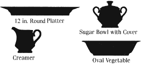 Round Platter, Oval Vegetable Bowl, Sugar Bowl & Cover, Creamer